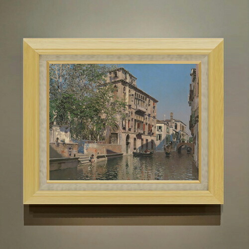 【油絵 直筆仕上げ】マルティン・リコ A Canal in Venice F6 【額入り】 絵画 販売 6号 油彩 風景画 556×465mm 複製画 送料無料 プレゼント ギフト 開店祝い 開業祝い 退職祝い 新築祝い リビング 玄関 モダン アートフレーム 壁掛け