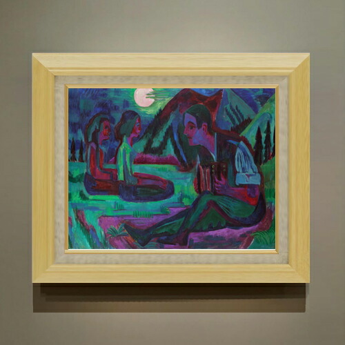 【油絵 直筆仕上げ】キルヒナー 夜の月、月光のアコーディオン奏者 F6 【額入り】 絵画 販売 6号 油彩 抽象画 556×465mm 複製画 送料無料 プレゼント ギフト 開店祝い 開業祝い 退職祝い 新築祝い リビング 玄関 モダン アートフレーム 壁掛け