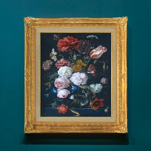 【油絵 直筆仕上げ】デ・ヘーム 花瓶と花 F8 【額入り】 絵画 販売 8号 油彩 風景画 596×522mm 複製画 送料無料 プレゼント ギフト 開店祝い 開業祝い 退職祝い 新築祝い リビング 玄関 モダン アートフレーム 壁掛け