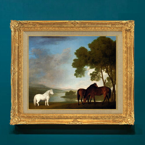 【油絵 直筆仕上げ】スタップス Two Bay Mares And A Grey Pony F8 【額入り】 絵画 販売 8号 油彩 風景画 596×522mm 複製画 送料無料 プレゼント ギフト 開店祝い 開業祝い 退職祝い 新築祝い リビング 玄関 モダン アートフレーム 壁掛け