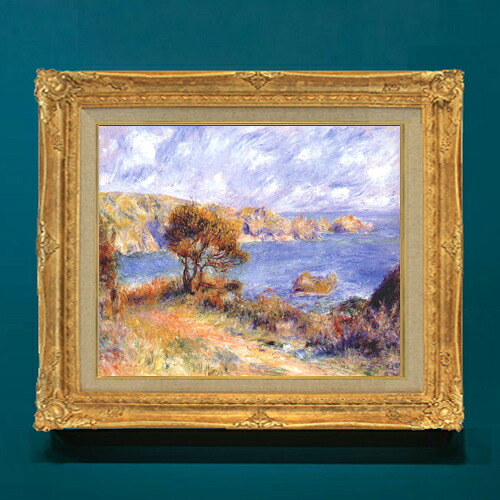 【油絵 直筆仕上げ】ルノワール ガーンジーの風景 F8 【額入り】 絵画 販売 8号 油彩 風景画 596×522mm 複製画 送料無料 プレゼント ギフト 開店祝い 開業祝い 退職祝い 新築祝い リビング 玄関 モダン アートフレーム 壁掛け