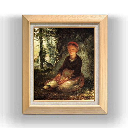【油絵 直筆仕上げ】ミレー 木陰に座る羊飼いの娘 F8 【額入り】 絵画 販売 8号 油彩 風景画 600×526mm 複製画 送料無料 プレゼント ギフト 開店祝い 開業祝い 退職祝い 新築祝い リビング 玄関 モダン アートフレーム 壁掛け