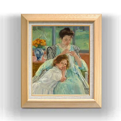 【油絵 直筆仕上げ】メアリー・カサット Young Mother Sewing F8 【額入り】 絵画 販売 8号 油彩 風景画 600×526mm 複製画 送料無料 プレゼント ギフト 開店祝い 開業祝い 退職祝い 新築祝い リビング 玄関 モダン アートフレーム 壁掛け