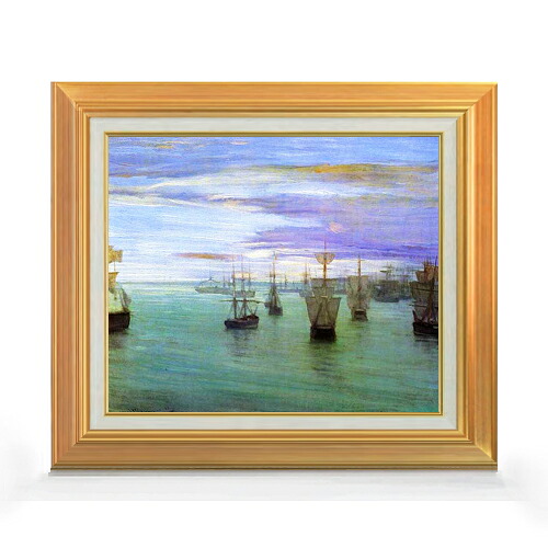 【油絵 直筆仕上げ】ホイッスラー 肌色と緑の薄暮 F8 【アップグレード額】 絵画 販売 8号 油彩 風景画 592×518mm 複製画 送料無料 プレゼント ギフト 開店祝い 開業祝い 退職祝い 新築祝い リビング 玄関 モダン アートフレーム 壁掛け|絵画販売アートレスト