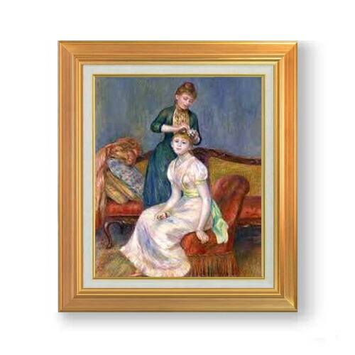 【油絵 直筆仕上げ】ルノワール 髪かざり F8 【アップグレード額】 絵画 販売 8号 油彩 風景画 592×518mm 複製画 送料無料 プレゼント ギフト 開店祝い 開業祝い 退職祝い 新築祝い リビング 玄関 モダン アートフレーム 壁掛け|絵画販売アートレスト
