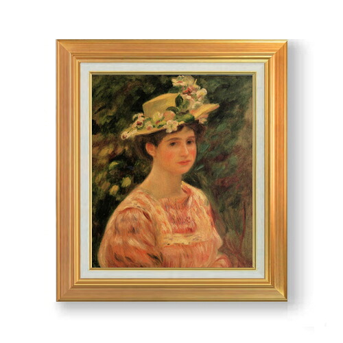 【油絵 直筆仕上げ】ルノワール バラの帽子を着飾る若い女 F8 【アップグレード額】 絵画 販売 8号 油彩 風景画 592×518mm 複製画 送料無料 プレゼント ギフト 開店祝い 開業祝い 退職祝い 新築祝い リビング 玄関 モダン アートフレーム 壁掛け|絵画販売アートレスト