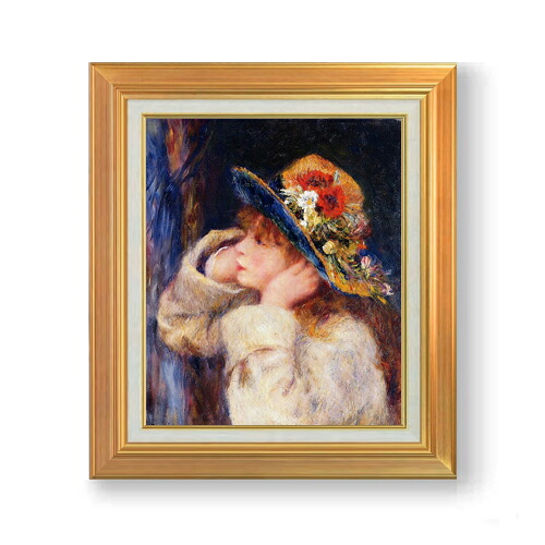 【油絵 直筆仕上げ】ルノワール 花飾りの帽子の少女 F8 【アップグレード額】 絵画 販売 8号 油彩 風景画 592×518mm 複製画 送料無料 プレゼント ギフト 開店祝い 開業祝い 退職祝い 新築祝い リビング 玄関 モダン アートフレーム 壁掛け|絵画販売アートレスト