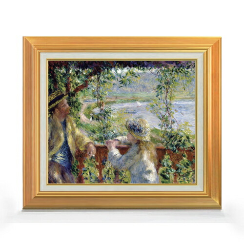 【油絵 直筆仕上げ】ルノワール 水辺にて F8 【アップグレード額】 絵画 販売 8号 油彩 風景画 592&times;518mm 複製画 送料無料 プレゼント ギフト 開店祝い 開業祝い 退職祝い 新築祝い リビング 玄関 モダン アートフレーム 壁掛け｜絵画販売アートレスト