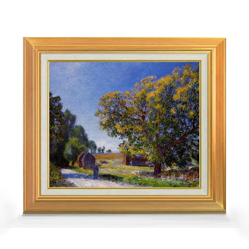 【油絵 直筆仕上げ】シスレー 森林、まわりの風景 F8 【アップグレード額】 絵画 販売 8号 油彩 風景画 592×518mm 複製画 送料無料 プレゼント ギフト 開店祝い 開業祝い 退職祝い 新築祝い リビング 玄関 モダン アートフレーム 壁掛け|絵画販売アートレスト