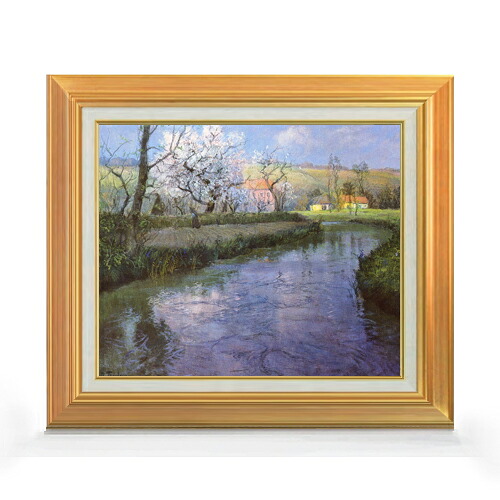 【油絵 直筆仕上げ】フリット・タヴロー フレンチリバーの風景 F8 【アップグレード額】 絵画 販売 8号 油彩 風景画 592&times;518mm 複製画 送料無料 プレゼント ギフト 開店祝い 開業祝い 退職祝い 新築祝い リビング 玄関 モダン アートフレーム 壁掛け｜絵画販売アートレスト
