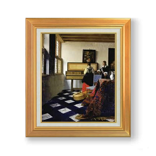 【油絵 直筆仕上げ】フェルメール 音楽の稽古 F8 【アップグレード額】 絵画 販売 8号 油彩 風景画 592&times;518mm 複製画 送料無料 プレゼント ギフト 開店祝い 開業祝い 退職祝い 新築祝い リビング 玄関 モダン アートフレーム 壁掛け｜絵画販売アートレスト 27,170円