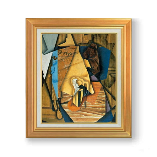 【油絵 直筆仕上げ】フアン・グリス A Man in a Cafe F8 【アップグレード額】 絵画 販売 8号 油彩 抽象画 592&times;518mm 複製画 送料無料 プレゼント ギフト 開店祝い 開業祝い 退職祝い 新築祝い リビング 玄関 モダン 近代アート 壁掛け｜絵画販売アートレスト
