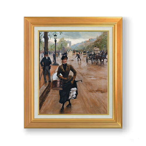 【油絵 直筆仕上げ】ジャン・ベロー シャンゼリゼの帽子屋 F8 【アップグレード額】 絵画 販売 8号 油彩 風景画 592&times;518mm 複製画 送料無料 プレゼント ギフト 開店祝い 開業祝い 退職祝い 新築祝い リビング 玄関 モダン 近代アート 壁掛け｜絵画販売アートレスト