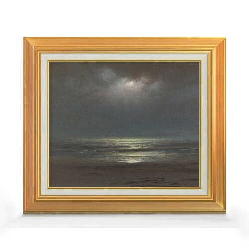 【油絵 直筆仕上げ】トライオン Night The Sea F8 【アップグレード額】 絵画 販売 8号 油彩 風景画 592×518mm 複製画 送料無料 プレゼント ギフト 開店祝い 開業祝い 退職祝い 新築祝い リビング 玄関 モダン 近代アート 壁掛け|絵画販売アートレスト
