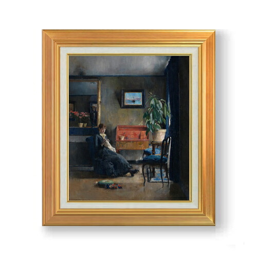 【油絵 直筆仕上げ】ハリエット・バッカー Blue Interior F8 【アップグレード額】 絵画 販売 8号 油彩 抽象画 592×518mm 複製画 送料無料 プレゼント ギフト 開店祝い 開業祝い 退職祝い 新築祝い リビング 玄関 モダン 近代アート 壁掛け|絵画販売アートレスト