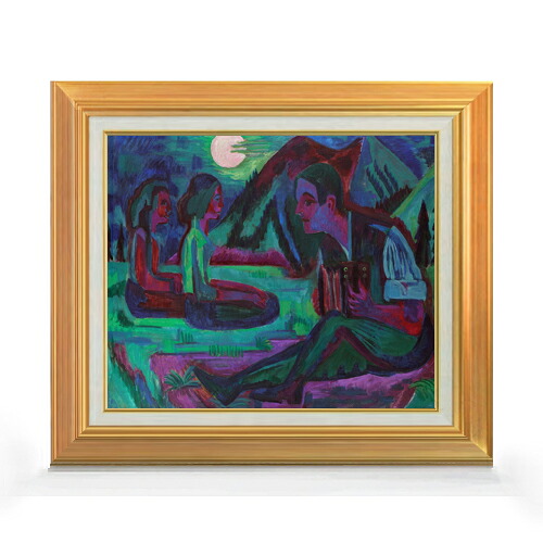 【油絵 直筆仕上げ】キルヒナー 夜の月、月光のアコーディオン奏者 F8 【アップグレード額】 絵画 販売 8号 油彩 抽象画 592&times;518mm 複製画 送料無料 プレゼント ギフト 開店祝い 開業祝い 退職祝い 新築祝い リビング 玄関 モダン 近代アート 壁掛け｜絵画販売アートレスト