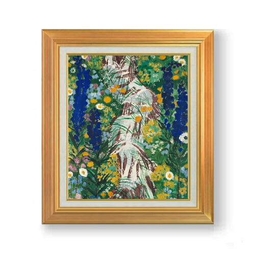 【油絵 直筆仕上げ】ババーガー 小川沿いの花 F8 【アップグレード額】 絵画 販売 8号 油彩 抽象画 592×518mm 複製画 送料無料 プレゼント ギフト 開店祝い 開業祝い 退職祝い 新築祝い リビング 玄関 モダン 近代アート 壁掛け|絵画販売アートレスト