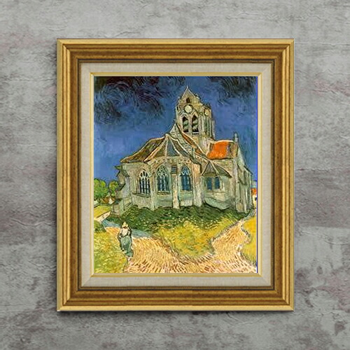 【油絵 直筆仕上げ】ゴッホ オーヴェルの教会 F8 【アップグレード額】 絵画 販売 8号 油彩 風景画 596×522mm 複製画 送料無料 プレゼント ギフト 開店祝い 開業祝い 退職祝い 新築祝い リビング 玄関 モダン アートフレーム 壁掛け|絵画販売アートレスト