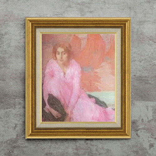 【油絵 直筆仕上げ】アマン・ジャン ピンクのドレス F8 【アップグレード額】 絵画 販売 8号 油彩 風景画 596×522mm 複製画 送料無料 プレゼント ギフト 開店祝い 開業祝い 退職祝い 新築祝い リビング 玄関 モダン アートフレーム 壁掛け|絵画販売アートレスト