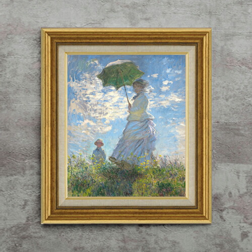 【油絵 直筆仕上げ】クロード・モネ 日傘を差す女 (左向き) F8 【アップグレード額】 絵画 販売 8号 油彩 風景画 596×522mm 複製画 送料無料 プレゼント ギフト 開店祝い 開業祝い 退職祝い 新築祝い リビング 玄関 モダン アートフレーム 壁掛け|絵画販売アートレスト