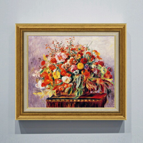 【油絵 直筆仕上げ】ルノワール バスケットの花々 F8 【アップグレード額】 絵画 販売 8号 油彩 風景画 596&times;522mm 複製画 送料無料 プレゼント ギフト 開店祝い 開業祝い 退職祝い 新築祝い リビング 玄関 モダン アートフレーム 壁掛け｜絵画販売アートレスト