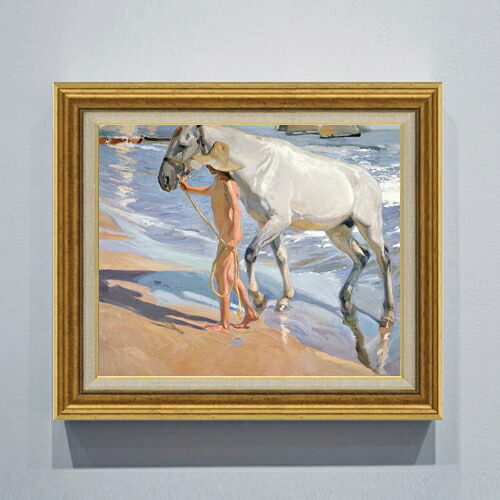 【油絵 直筆仕上げ】ソローリャ The Horses Bath F8 【アップグレード額】 絵画 販売 8号 油彩 風景画 596×522mm 複製画 送料無料 プレゼント ギフト 開店祝い 開業祝い 退職祝い 新築祝い リビング 玄関 モダン 近代アート 壁掛け|絵画販売アートレスト