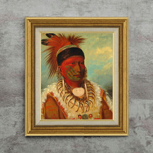 【油絵 直筆仕上げ】カトリン The White Cloud, Head Chief of the Iowas F8 【アップグレード額】 絵画 販売 8号 油彩 人物画 596&times;522mm 複製画 送料無料 プレゼント ギフト 開店祝い 開業祝い 退職祝い 新築祝い リビング 玄関 モダン 近代アート 壁掛け｜絵画販売アートレスト