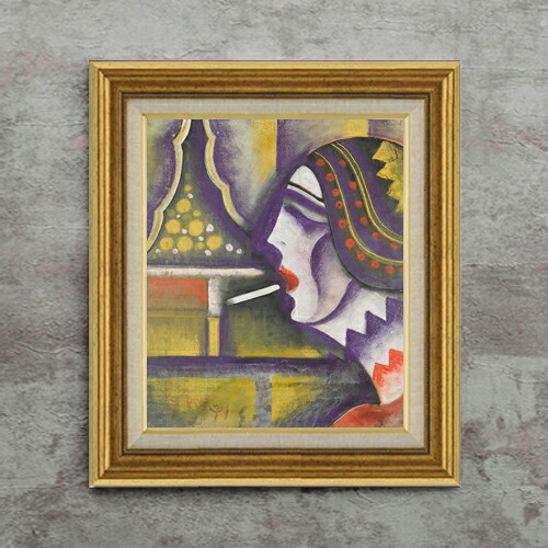 【油絵 直筆仕上げ】シャイバー タバコを持つ女性 F8 【アップグレード額】 絵画 販売 8号 油彩 抽象画 596×522mm 複製画 送料無料 プレゼント ギフト 開店祝い 開業祝い 退職祝い 新築祝い リビング 玄関 モダン 近代アート 壁掛け|絵画販売アートレスト