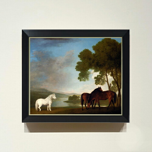 【油絵 直筆仕上げ】スタップス Two Bay Mares And A Grey Pony F8 【シンプルフレーム】 絵画 販売 8号 油彩 風景画 485&times;410mm 複製画 送料無料 プレゼント ギフト 開店祝い 開業祝い 退職祝い 新築祝い リビング 玄関 モダン アートフレーム 壁掛け｜絵画販売アートレスト