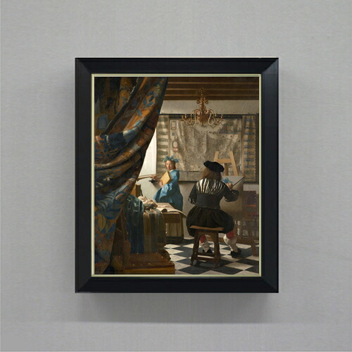 【油絵 直筆仕上げ】フェルメール 絵画芸術 F8 【シンプルフレーム】 絵画 販売 8号 油彩 風景画 485×410mm 複製画 送料無料 プレゼント ギフト 開店祝い 開業祝い 退職祝い 新築祝い リビング 玄関 モダン アートフレーム 壁掛け
