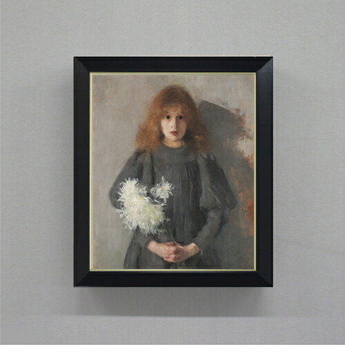 【油絵 直筆仕上げ】ボズナンスカ Girl with Chrysanthemums F8 【シンプルフレーム】 絵画 販売 8号 油彩 人物画 485×410mm 複製画 送料無料 プレゼント ギフト 開店祝い 開業祝い 退職祝い 新築祝い リビング 玄関 モダン 近代アート 壁掛け|絵画販売アートレスト