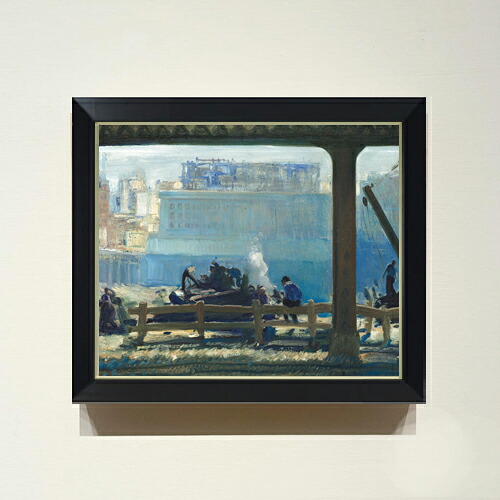 【油絵 直筆仕上げ】ジョージ・ベローズ Blue Morning F8 【シンプルフレーム】 絵画 販売 8号 油彩 風景画 485×410mm 複製画 送料無料 プレゼント ギフト 開店祝い 開業祝い 退職祝い 新築祝い リビング 玄関 モダン 近代アート 壁掛け