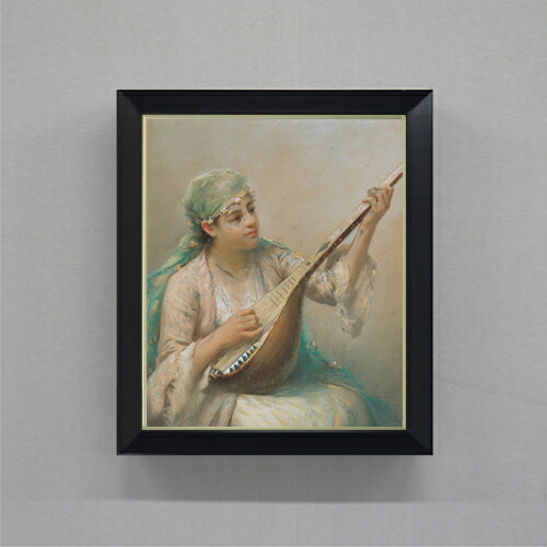 【油絵 直筆仕上げ】ファウストゾナロ Woman Playing a String Instrument F8 【シンプルフレーム】 絵画 販売 8号 油彩 人物画 485×410mm 複製画 送料無料 プレゼント ギフト 開店祝い 開業祝い 退職祝い 新築祝い リビング 玄関 モダン 近代アート 壁掛け|絵画販売アートレスト