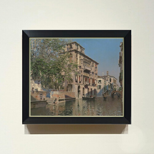 【油絵 直筆仕上げ】マルティン・リコ A Canal in Venice F8 【シンプルフレーム】 絵画 販売 8号 油彩 風景画 485×410mm 複製画 送料無料 プレゼント ギフト 開店祝い 開業祝い 退職祝い 新築祝い リビング 玄関 モダン 近代アート 壁掛け|絵画販売アートレスト