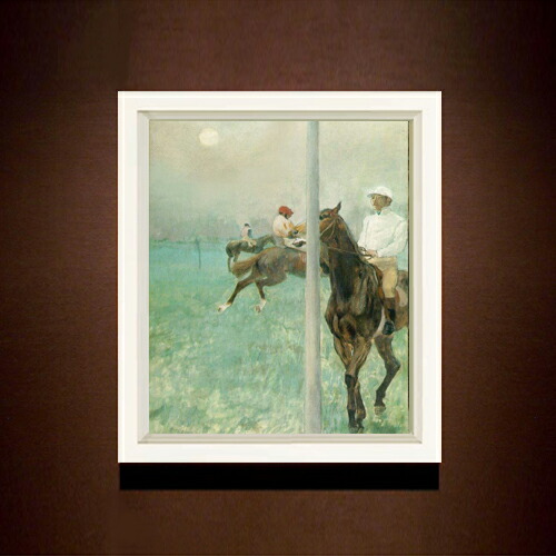 【油絵 直筆仕上げ】ドガ Jockeys Before the Race F8 【シンプルフレーム】 絵画 販売 8号 油彩 風景画 485×410mm 複製画 送料無料 プレゼント ギフト 開店祝い 開業祝い 退職祝い 新築祝い リビング 玄関 モダン アートフレーム 壁掛け