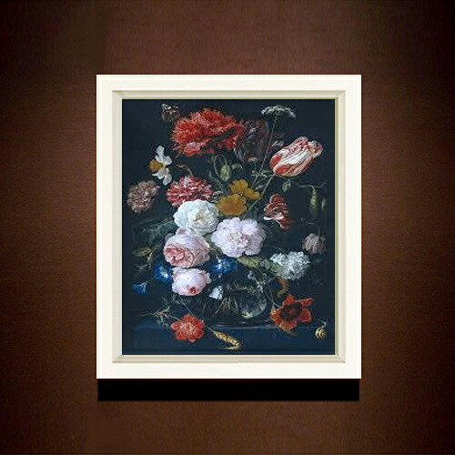 【油絵 直筆仕上げ】デ・ヘーム 花瓶と花 F8 【シンプルフレーム】 絵画 販売 8号 油彩 風景画 485&times;410mm 複製画 送料無料 プレゼント ギフト 開店祝い 開業祝い 退職祝い 新築祝い リビング 玄関 モダン アートフレーム 壁掛け｜絵画販売アートレスト