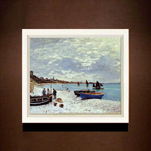 【油絵 直筆仕上げ】クロード・モネ The Beach at Sainte -Adresse F8 【シンプルフレーム】 絵画 販売 8号 油彩 風景画 485&times;410mm 複製画 送料無料 プレゼント ギフト 開店祝い 開業祝い 退職祝い 新築祝い リビング 玄関 モダン アートフレーム 壁掛け｜絵画販売アートレスト