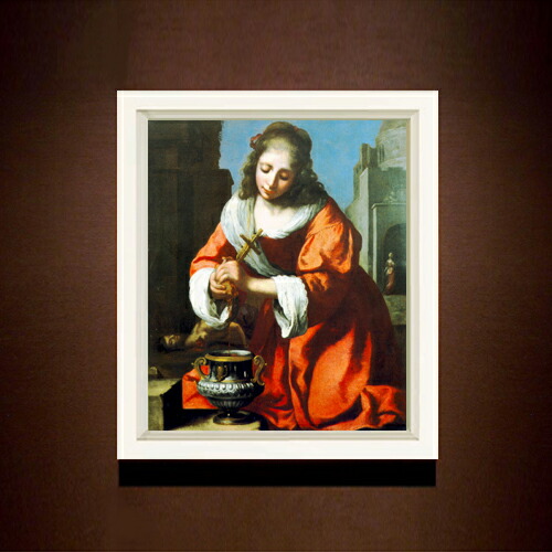 【油絵 直筆仕上げ】フェルメール Saint Praxidis F8 【シンプルフレーム】 絵画 販売 8号 油彩 風景画 485×410mm 複製画 送料無料 プレゼント ギフト 開店祝い 開業祝い 退職祝い 新築祝い リビング 玄関 モダン アートフレーム 壁掛け