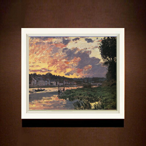 【油絵 直筆仕上げ】クロード・モネ ブジーヴァルのセーヌ川、夕暮れ F8 【シンプルフレーム】 絵画 販売 8号 油彩 風景画 485×410mm 複製画 送料無料 プレゼント ギフト 開店祝い 開業祝い 退職祝い 新築祝い リビング 玄関 モダン アートフレーム 壁掛け