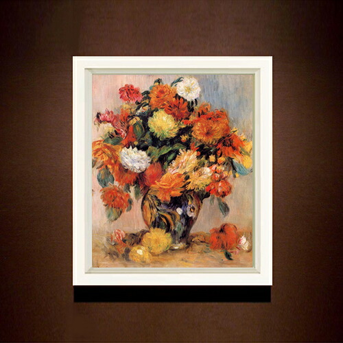 【油絵 直筆仕上げ】ルノワール 花瓶の花 F8 【シンプルフレーム】 絵画 販売 8号 油彩 風景画 485&times;410mm 複製画 送料無料 プレゼント ギフト 開店祝い 開業祝い 退職祝い 新築祝い リビング 玄関 モダン アートフレーム 壁掛け｜絵画販売アートレスト