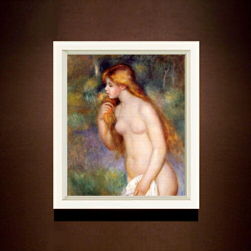 【油絵 直筆仕上げ】ルノワール 立つ浴女 F8 【シンプルフレーム】 絵画 販売 8号 油彩 風景画 485&times;410mm 複製画 送料無料 プレゼント ギフト 開店祝い 開業祝い 退職祝い 新築祝い リビング 玄関 モダン アートフレーム 壁掛け｜絵画販売アートレスト