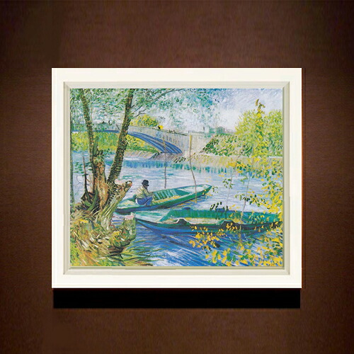 【油絵 直筆仕上げ】ゴッホ 春の釣り F8 【シンプルフレーム】 絵画 販売 8号 油彩 風景画 485×410mm 複製画 送料無料 プレゼント ギフト 開店祝い 開業祝い 退職祝い 新築祝い リビング 玄関 モダン アートフレーム 壁掛け 29,625円
