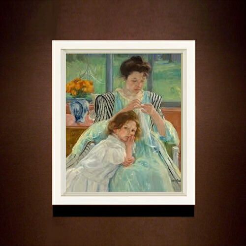【油絵 直筆仕上げ】メアリー・カサット Young Mother Sewing F8 【シンプルフレーム】 絵画 販売 8号 油彩 風景画 485×410mm 複製画 送料無料 プレゼント ギフト 開店祝い 開業祝い 退職祝い 新築祝い リビング 玄関 モダン アートフレーム 壁掛け