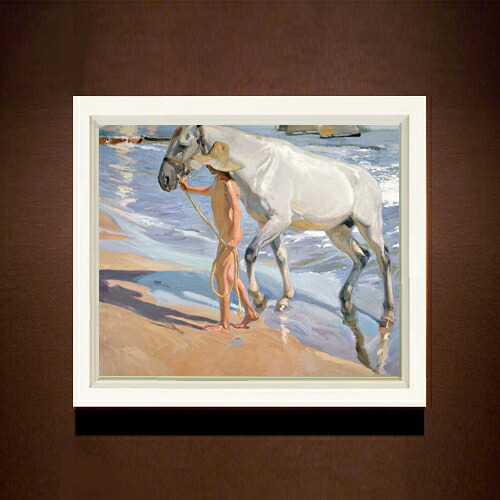 【油絵 直筆仕上げ】ソローリャ The Horses Bath F8 【シンプルフレーム】 絵画 販売 8号 油彩 風景画 485&times;410mm 複製画 送料無料 プレゼント ギフト 開店祝い 開業祝い 退職祝い 新築祝い リビング 玄関 モダン 近代アート 壁掛け｜絵画販売アートレスト