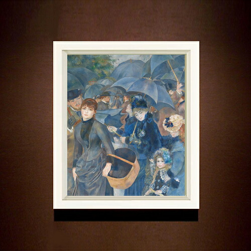 【油絵 直筆仕上げ】ルノワール 雨傘 F8 【シンプルフレーム】 絵画 販売 8号 油彩 風景画 485×410mm 複製画 送料無料 プレゼント ギフト 開店祝い 開業祝い 退職祝い 新築祝い リビング 玄関 モダン アートフレーム 壁掛け