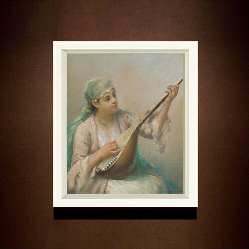 【油絵 直筆仕上げ】ファウストゾナロ Woman Playing a String Instrument F8 【シンプルフレーム】 絵画 販売 8号 油彩 人物画 485×410mm 複製画 送料無料 プレゼント ギフト 開店祝い 開業祝い 退職祝い 新築祝い リビング 玄関 モダン 近代アート 壁掛け|絵画販売アートレスト