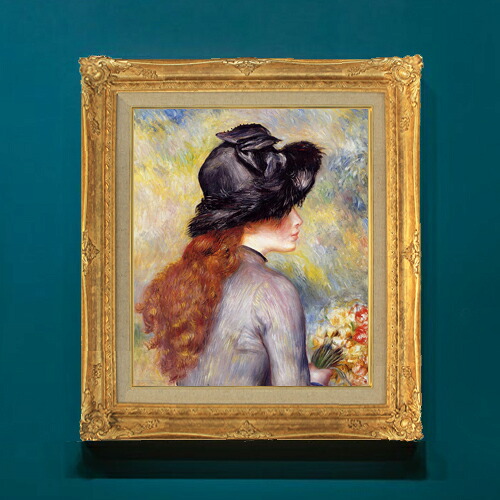 【油絵 直筆仕上げ】ルノワール チューリップの花束を持つ少女 F8 【アップグレード額】 絵画 販売 8号 油彩 風景画 593&times;518mm 複製画 送料無料 プレゼント ギフト 開店祝い 開業祝い 退職祝い 新築祝い リビングアートフレーム 壁掛け｜絵画販売アートレスト