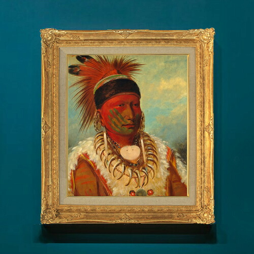 【油絵 直筆仕上げ】カトリン The White Cloud, Head Chief of the Iowas F8 【アップグレード額】 絵画 販売 8号 油彩 人物画 593&times;518mm 複製画 送料無料 プレゼント ギフト 開店祝い 開業祝い 退職祝い 新築祝い リビングアートフレーム 壁掛け｜絵画販売アートレスト