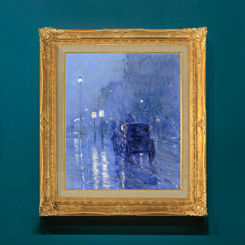 【油絵 直筆仕上げ】フレデリック・チャイルド・ハッサム Rainy Midnight F8 【アップグレード額】 絵画 販売 8号 油彩 風景画 593×518mm 複製画 送料無料 プレゼント ギフト 開店祝い 開業祝い 退職祝い 新築祝い リビングアートフレーム 壁掛け|絵画販売アートレスト