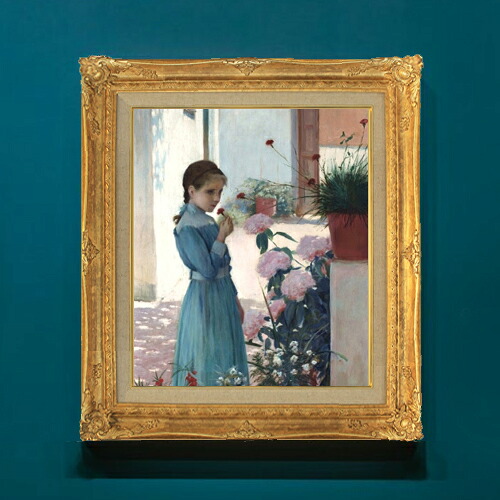 【油絵 直筆仕上げ】ルシニョール The girl with carnation F8 【アップグレード額】 絵画 販売 8号 油彩 人物画 593&times;518mm 複製画 送料無料 プレゼント ギフト 開店祝い 開業祝い 退職祝い 新築祝い リビングアートフレーム 壁掛け｜絵画販売アートレスト